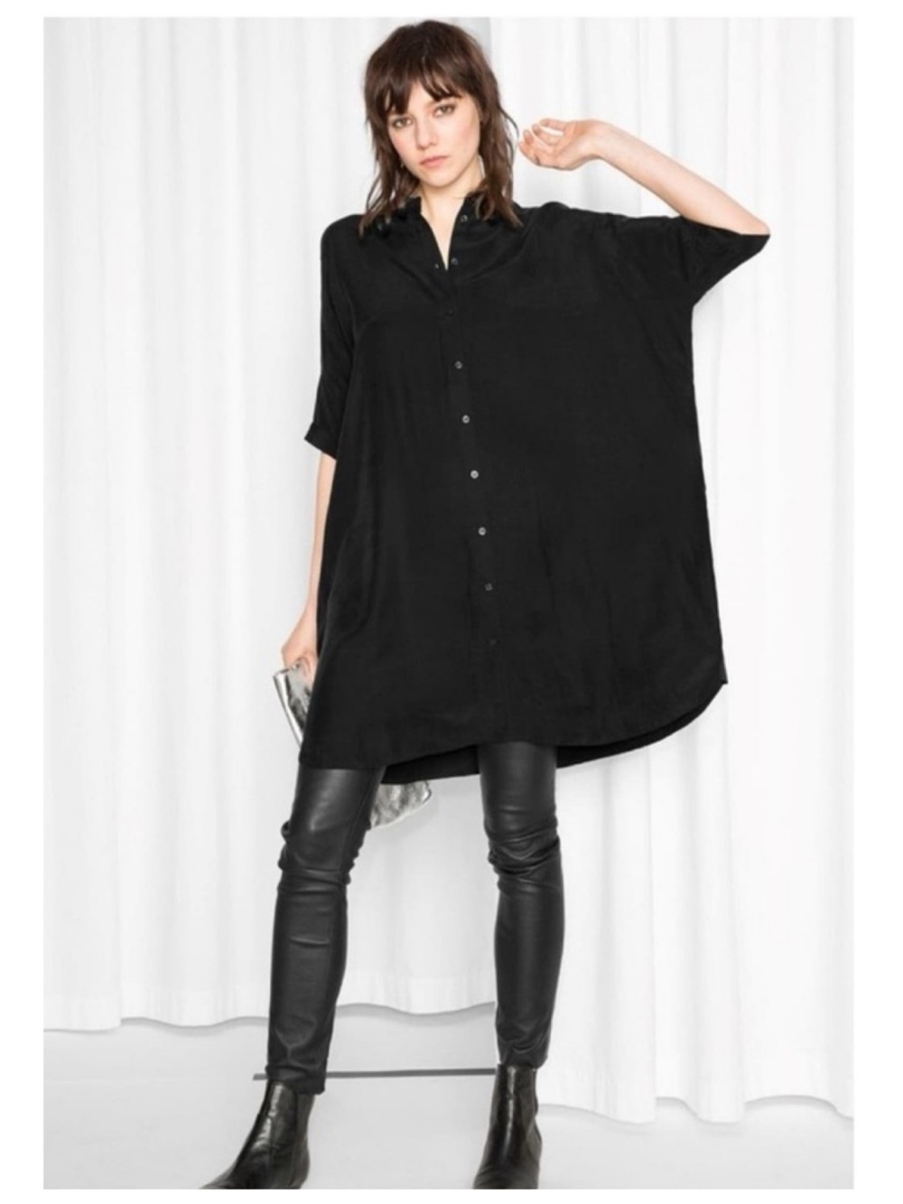 & Other Stories Button Front Tunic Top Women's Size 4 Black Grunge
